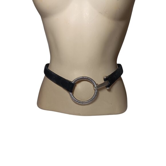 Womens Genuine Leather Belt with Large Coined Circle Hook Buckle Adjustable 32\